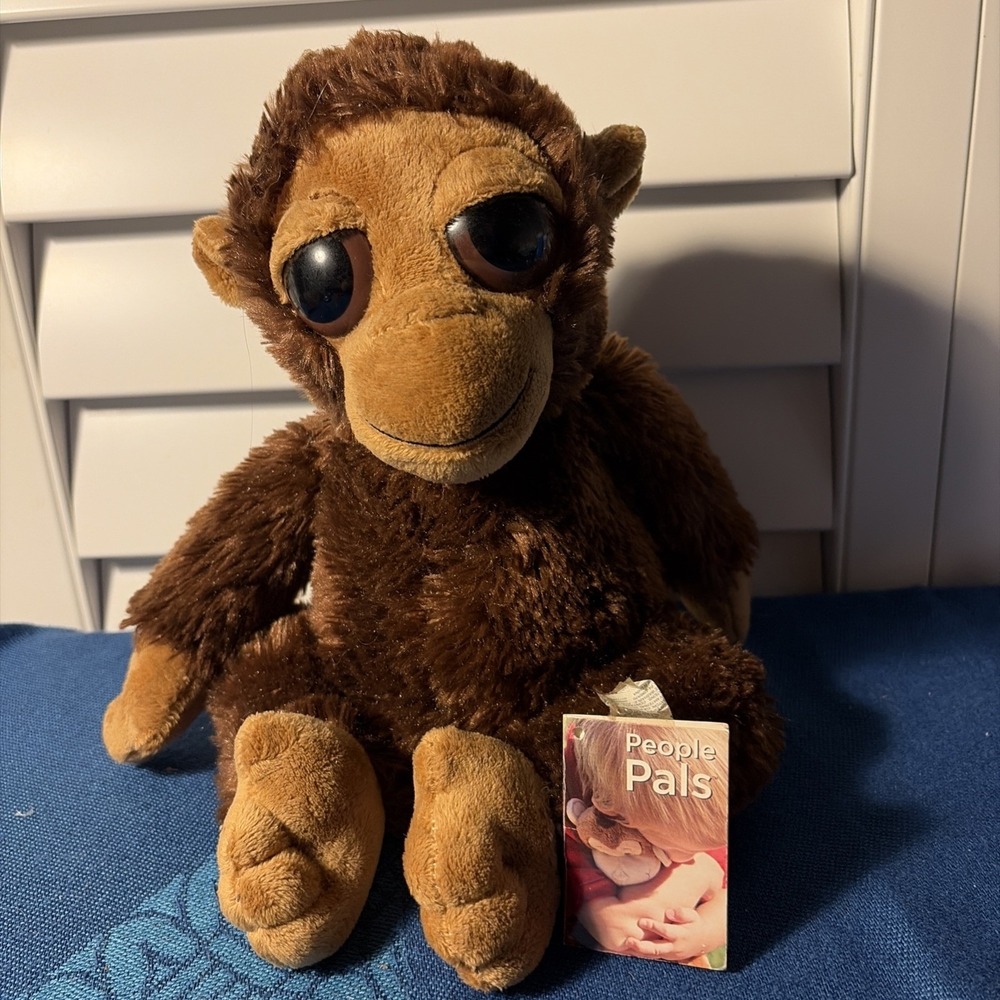 People Pals Plush Brown Baby Chimp Monkey Big Eyes Stuffed Animal EUC